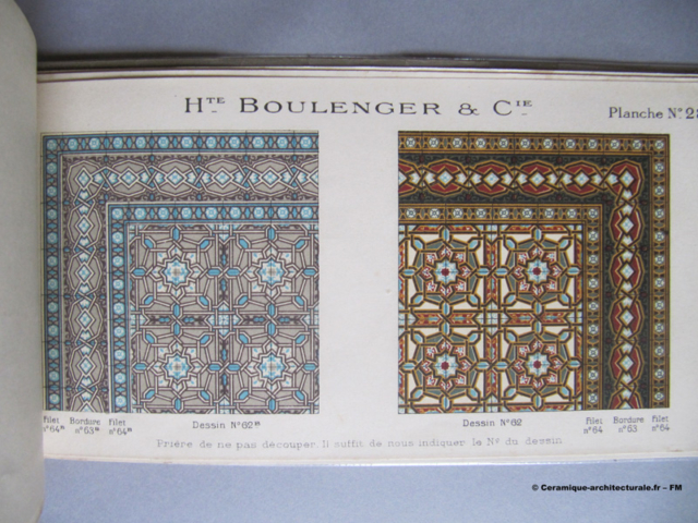 Page du catalogue Hte Boulenger & Cie à Paris, usine à Vitry-sur Seine, 1922. Grès cérame