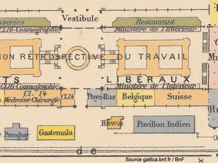 Exposition universelle de 1889. Plan général des divers palais – détail, le pavillon Hawaï – Source gallica.bnf.fr / BnF