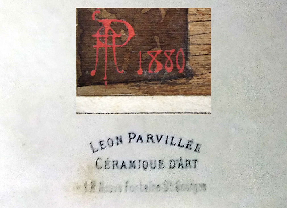 Monogramme de Léon Parvillée en 1880 et tampon